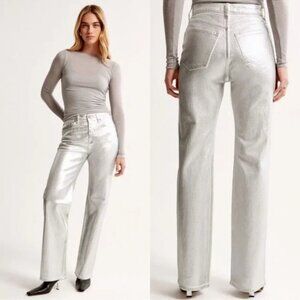 Abercrombie & Fitch NEW High Rise 90s Curve Metallic Silver 30/10 stretch jean